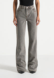 Abbie - Stacked Fit And Flare Jeans - Light Grey