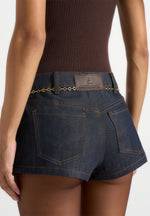 Elina - Denim Mini Shorts With Chain - Indigo