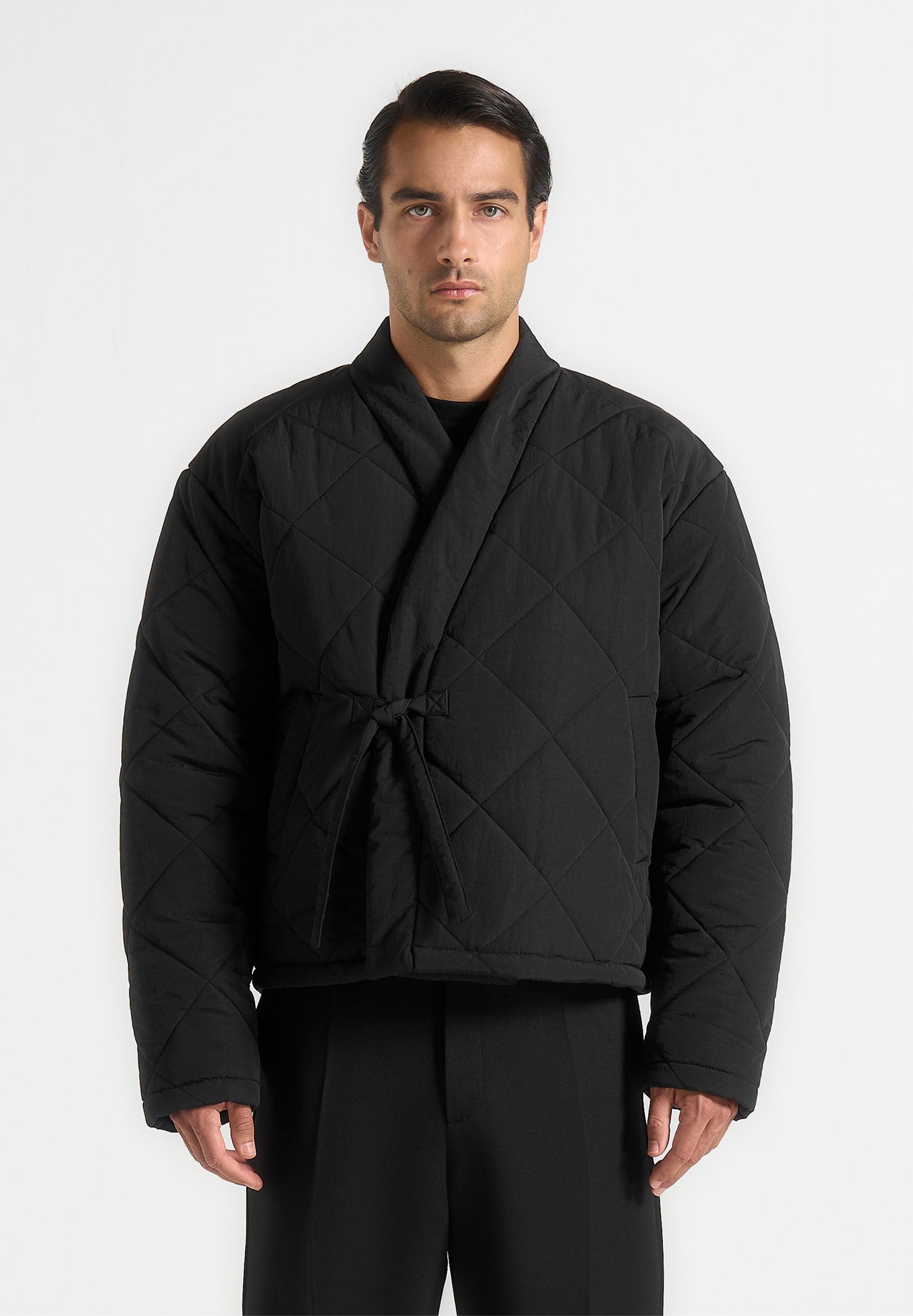 Emil - Kimono Quilted Wrap Puffer Jacket - Black