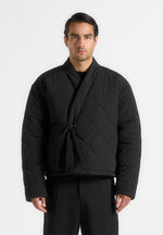 Emil - Kimono Quilted Wrap Puffer Jacket - Black