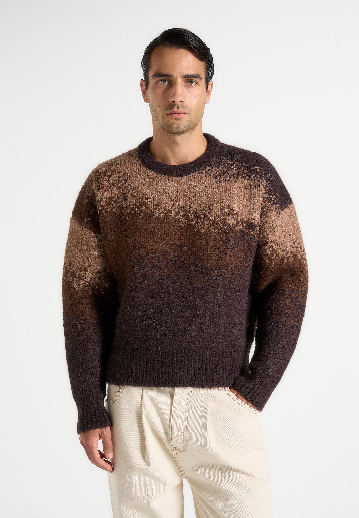 Yani - Ombré Wool Crewneck Sweater - Brown 