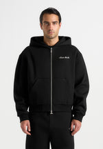 Zia - Unisex Signature Relaxed Fit Zip Hoodie - Black