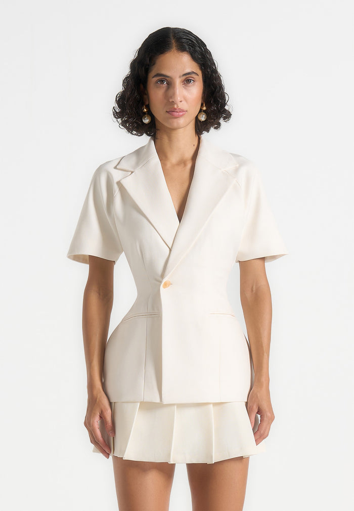 Malika - Double Breasted Short Sleeve Blazer - Cream