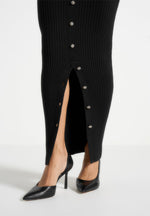 Assia - Long Sleeve Knitted Midaxi Dress With Belt - Black