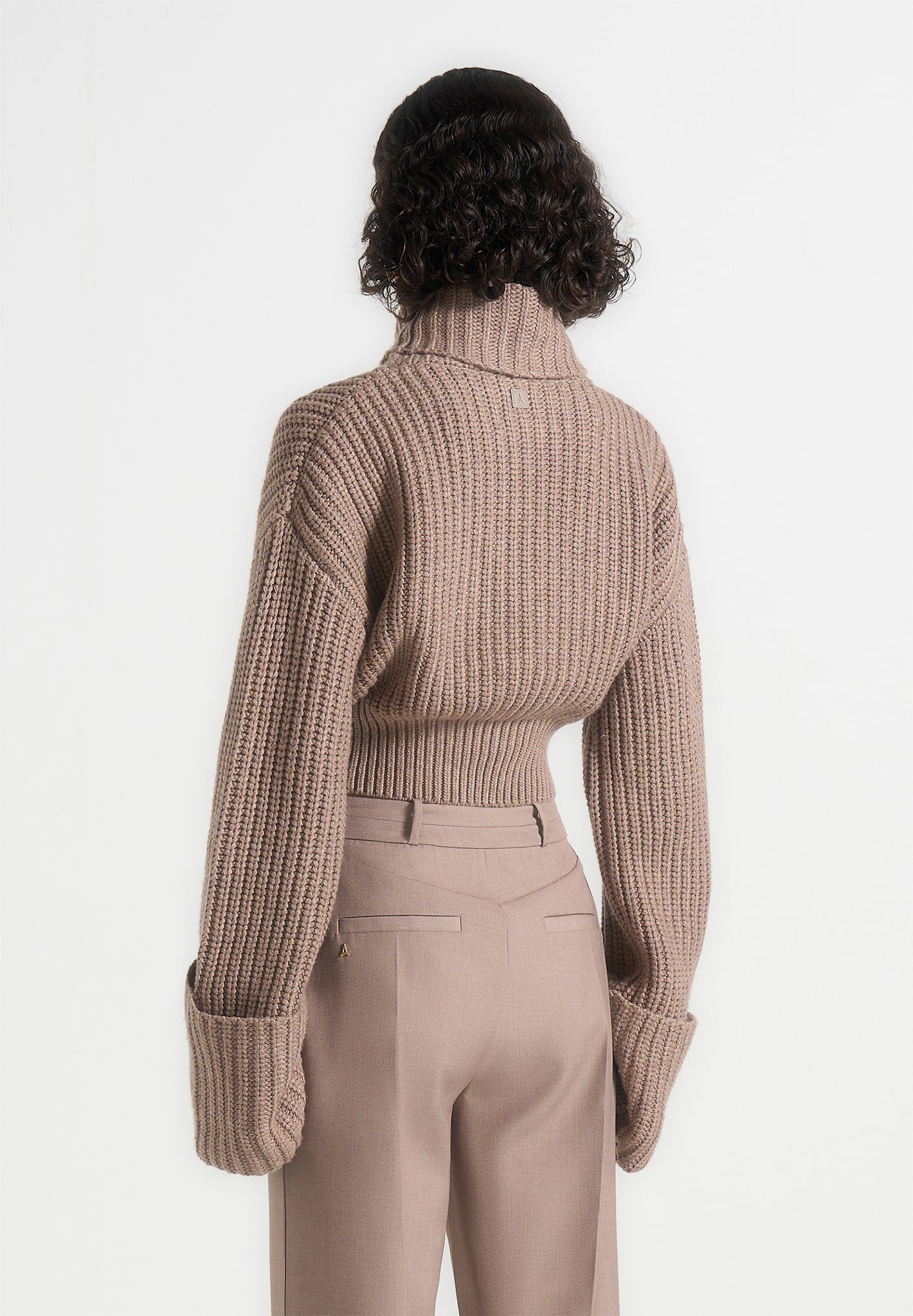 Amaya - Roll Neck Knit Jumper With Cuffs - Taupe