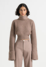 Amaya - Roll Neck Knit Jumper With Cuffs - Taupe