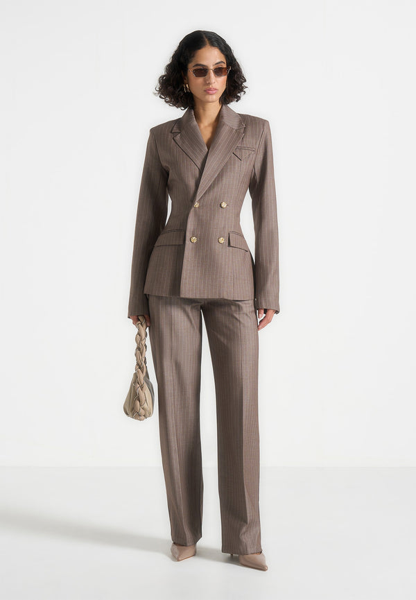 Elsy - Pinstripe Tailored Trousers - Beige