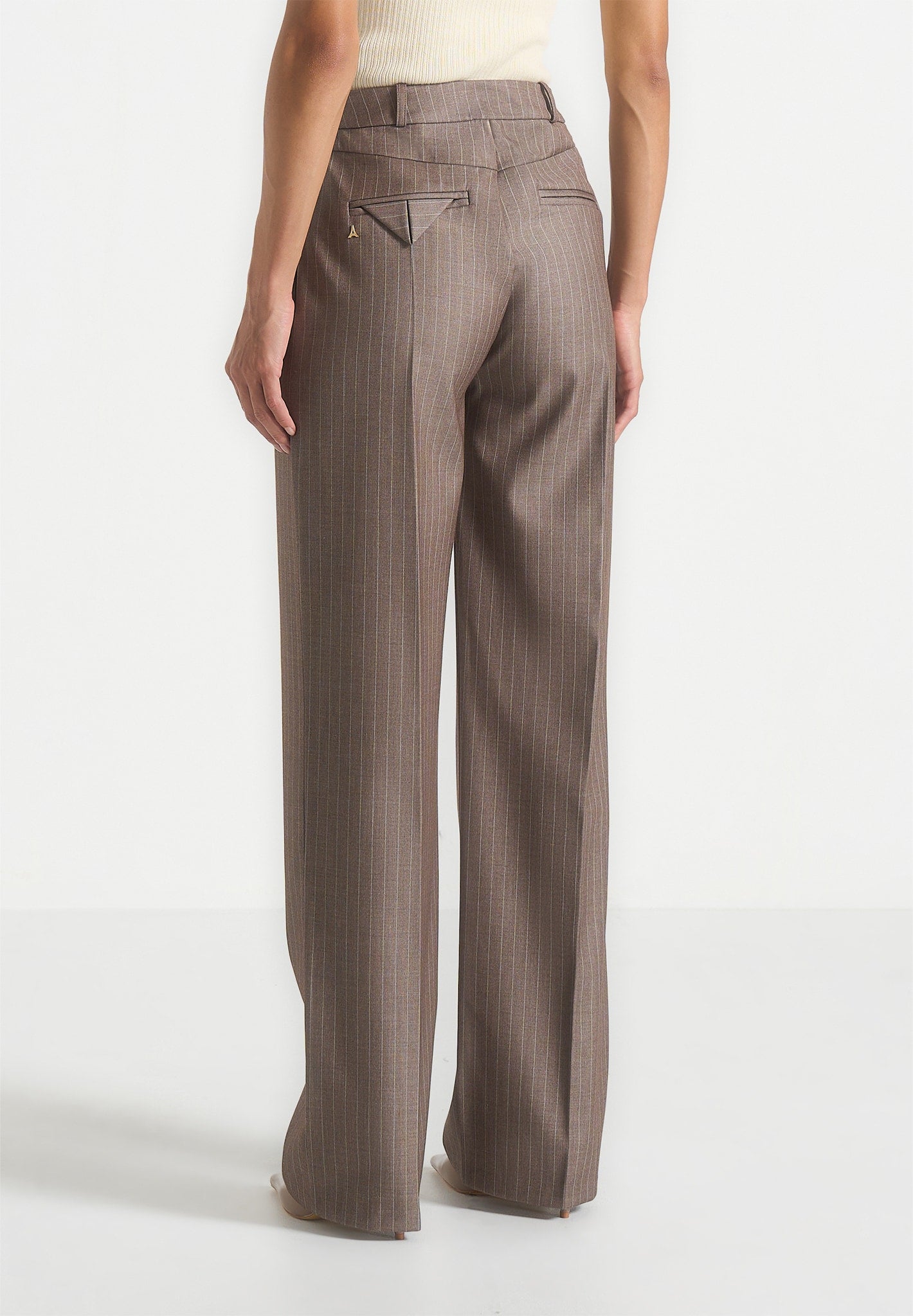 Elsy - Pinstripe Tailored Trousers - Beige
