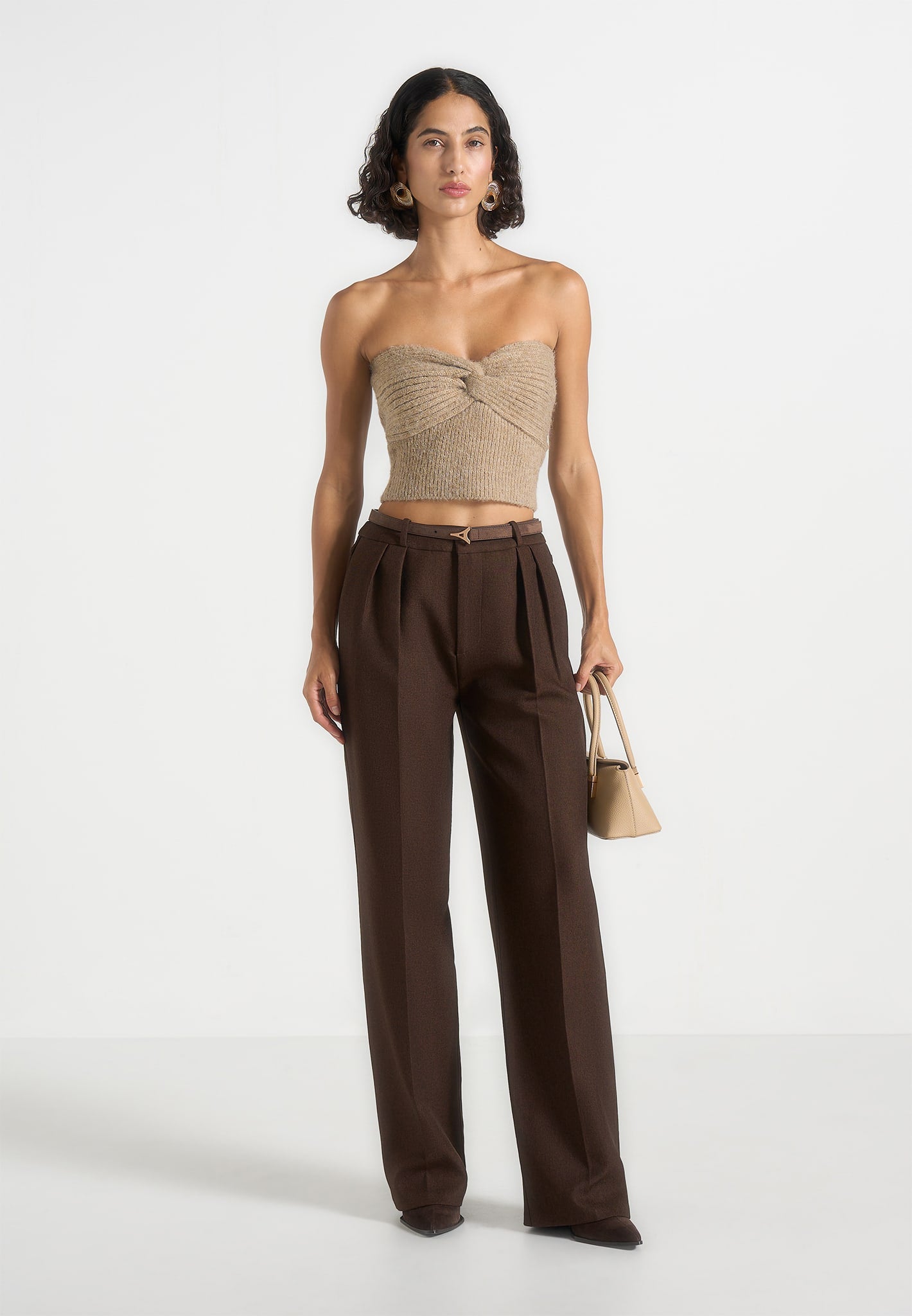 Emya - 2-in-1 Knit Shrug With Twisted Bandeau Top - Taupe