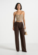 Emya - 2-in-1 Knit Shrug With Twisted Bandeau Top - Taupe