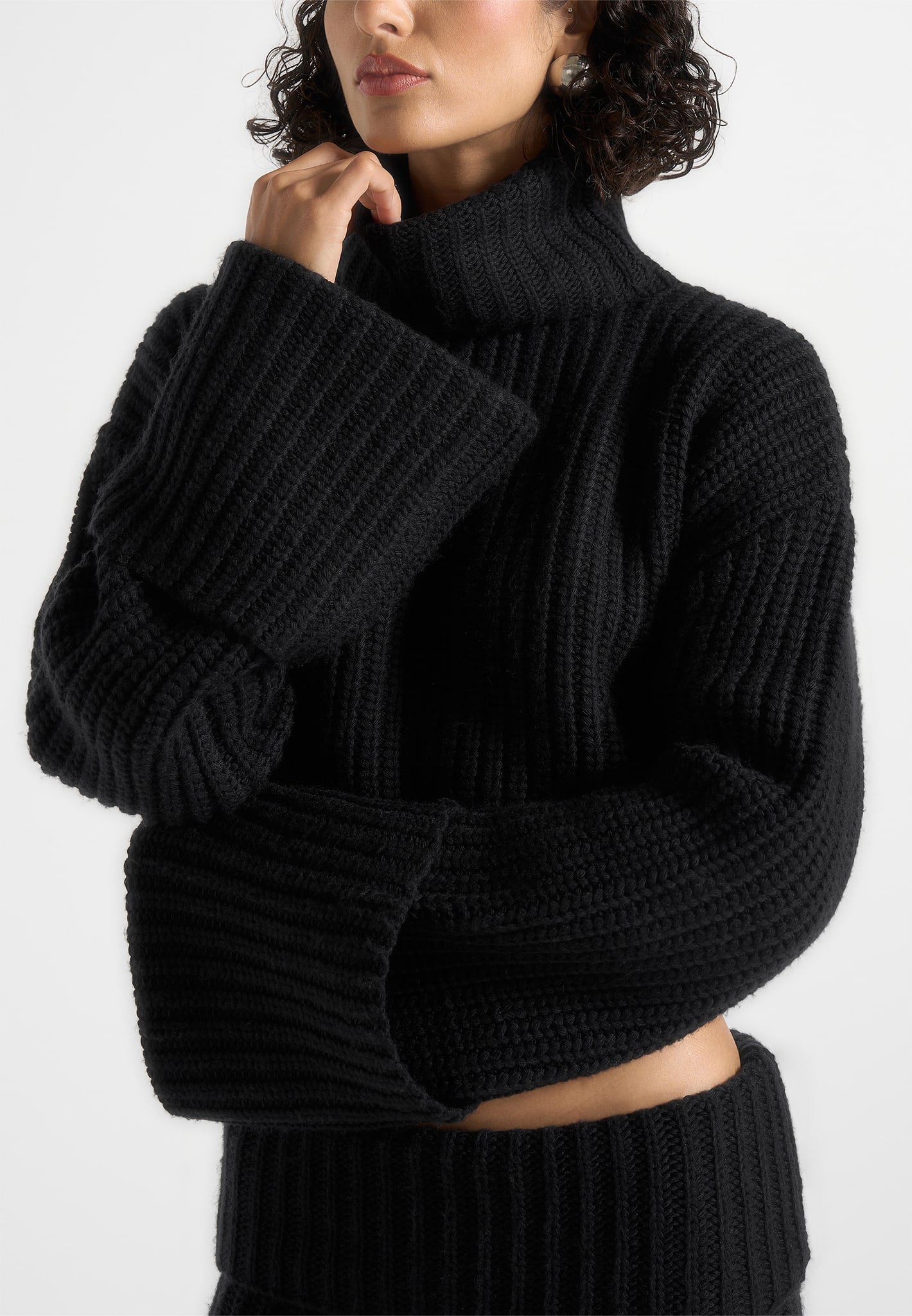 Amaya - Roll Neck Knit Jumper With Cuffs - Black