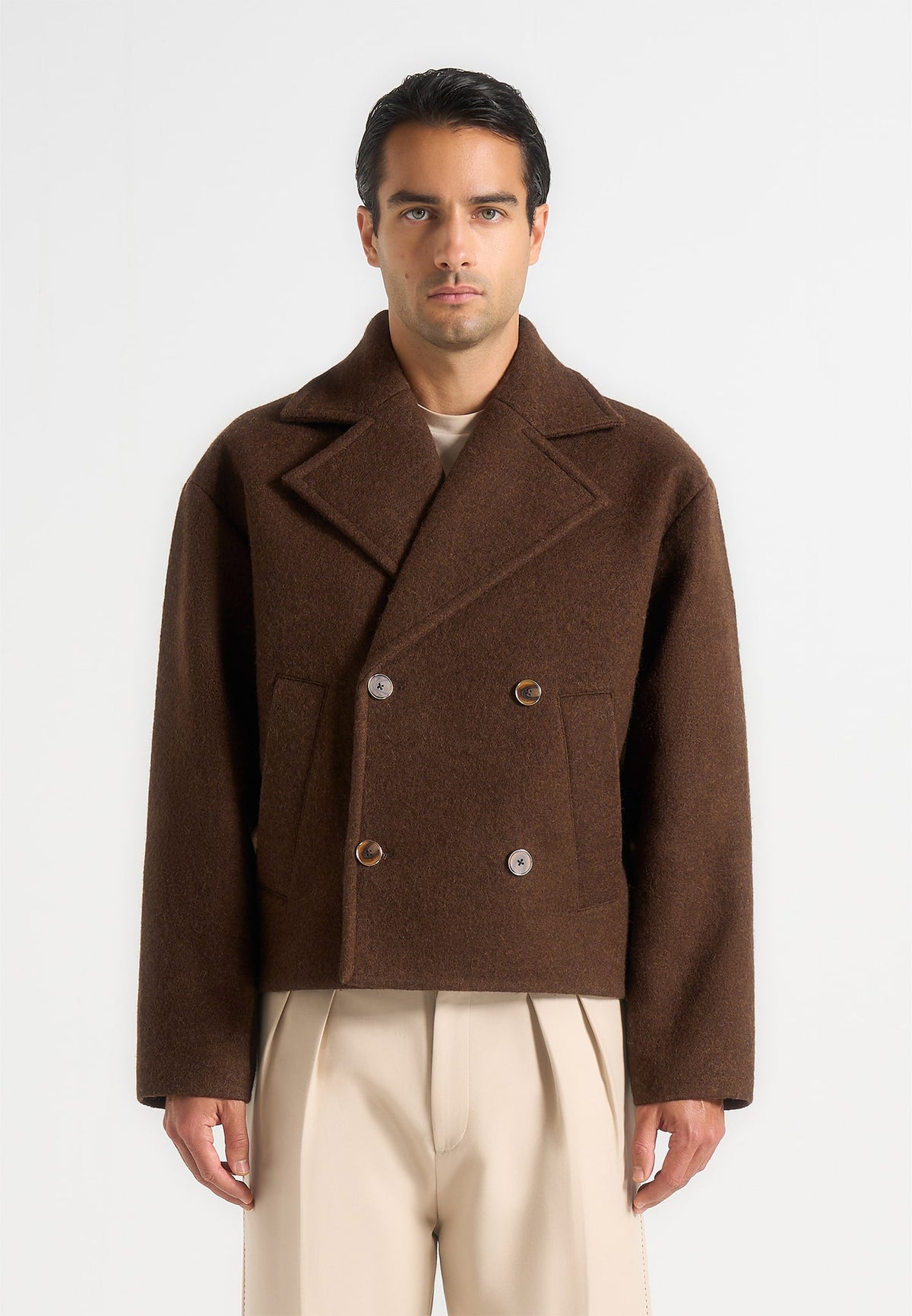 Mika - Unisex Double Breasted Wool Jacket - Brown