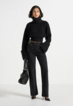 Amaya - Roll Neck Knit Jumper With Cuffs - Black