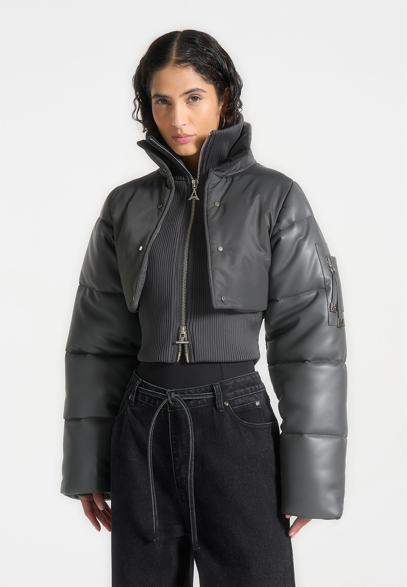 vegan-leather-and-nylon-layered-puffer-jacket-grey 