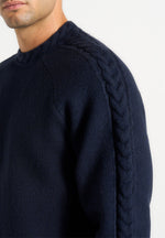 Raymond - Plait Detail Raglan Knit Jumper - Navy