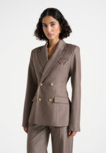 Maia - Pinstripe Double Breasted Blazer - Beige