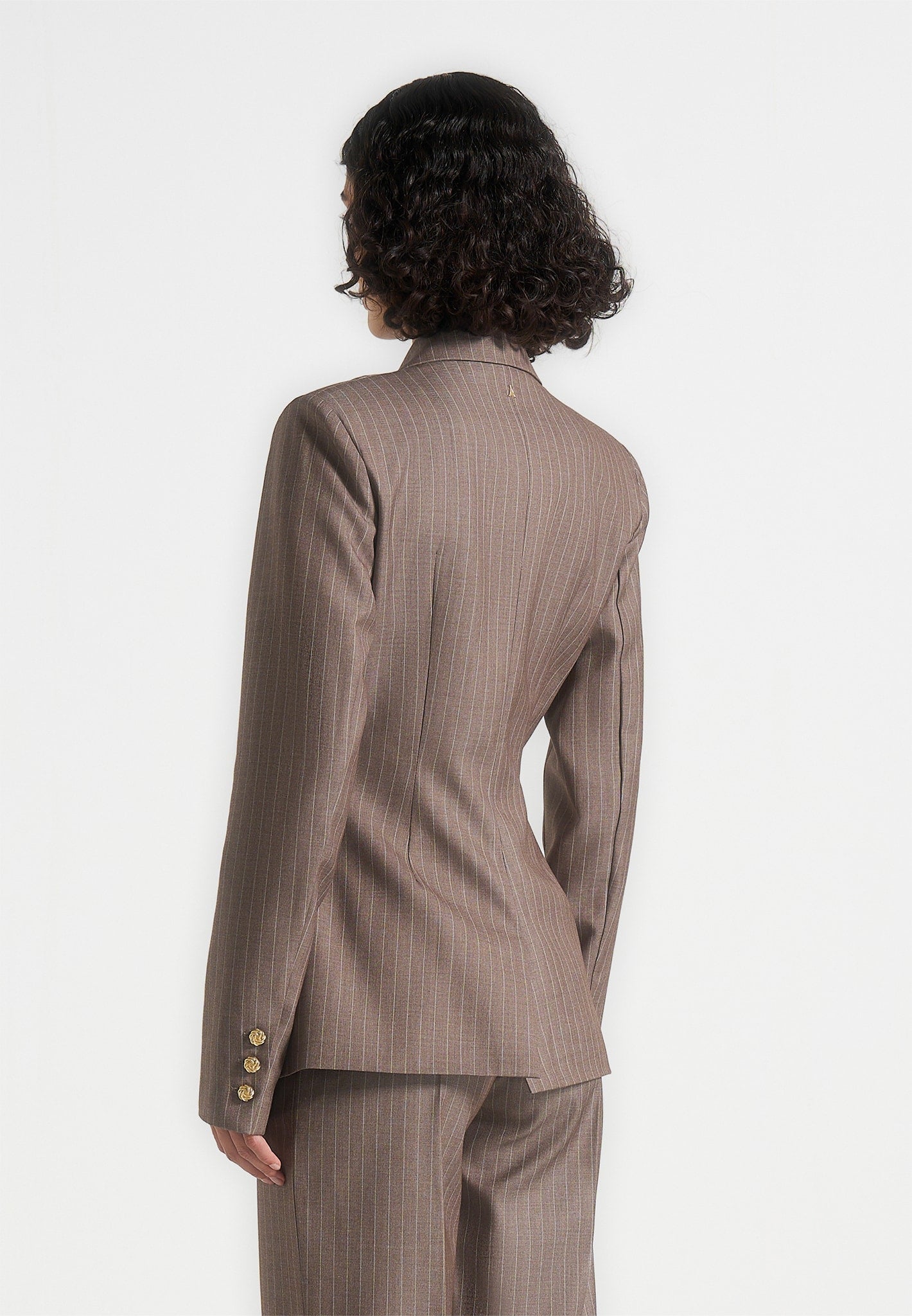 Maia - Pinstripe Double Breasted Blazer - Beige
