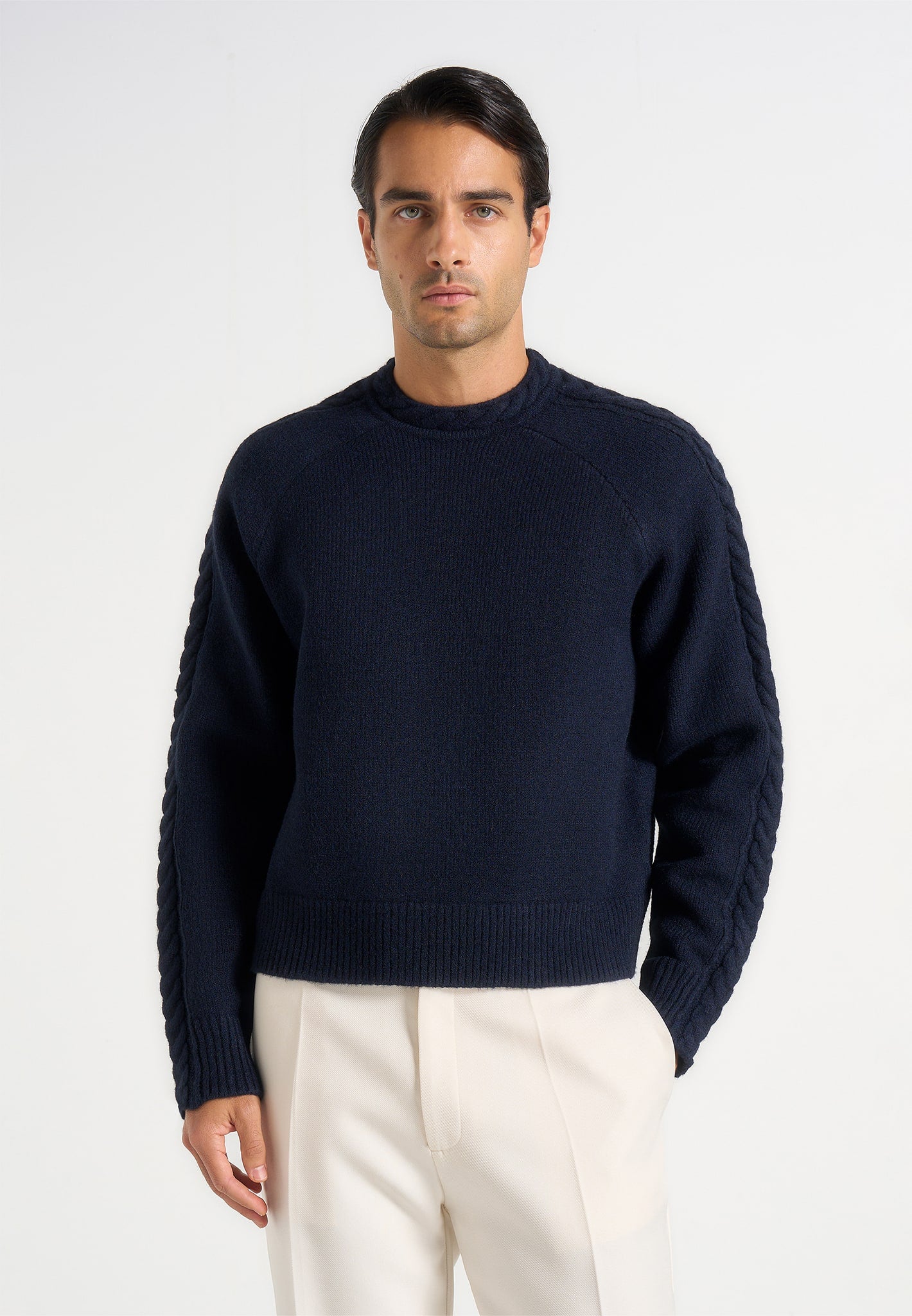 Raymond - Plait Detail Raglan Knit Jumper - Navy 