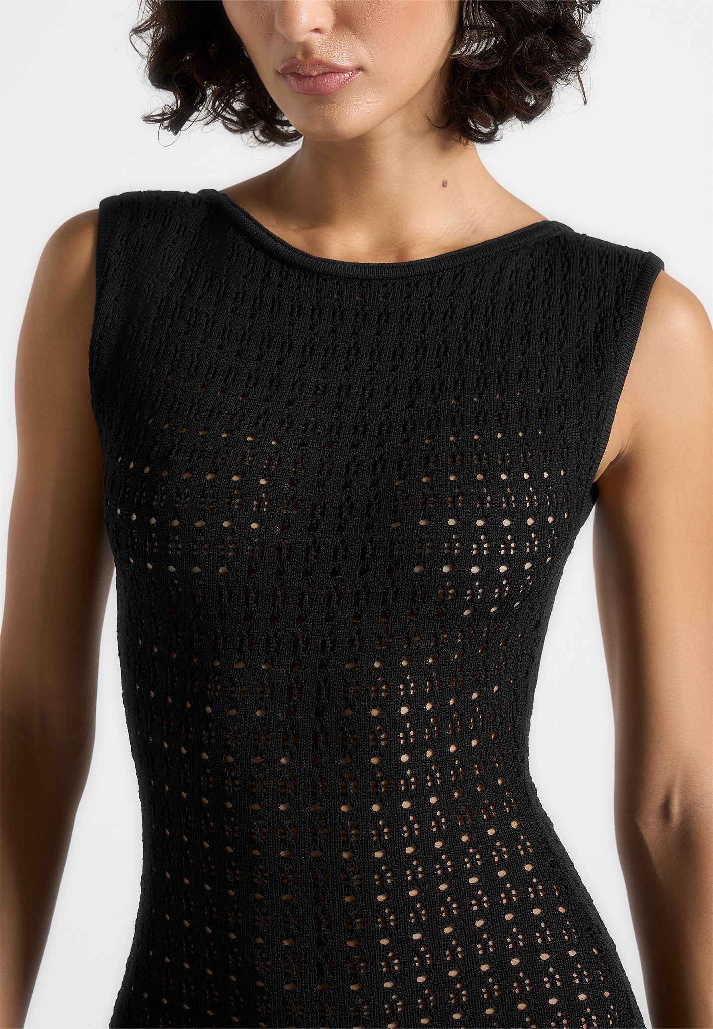 Keyla - Pointelle Mini Dress With Belt - Black