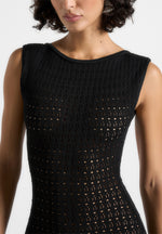 Keyla - Pointelle Mini Dress With Belt - Black