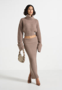 Lyra Knit Maxi Skirt with Foldover Taupe Manière De Voir
