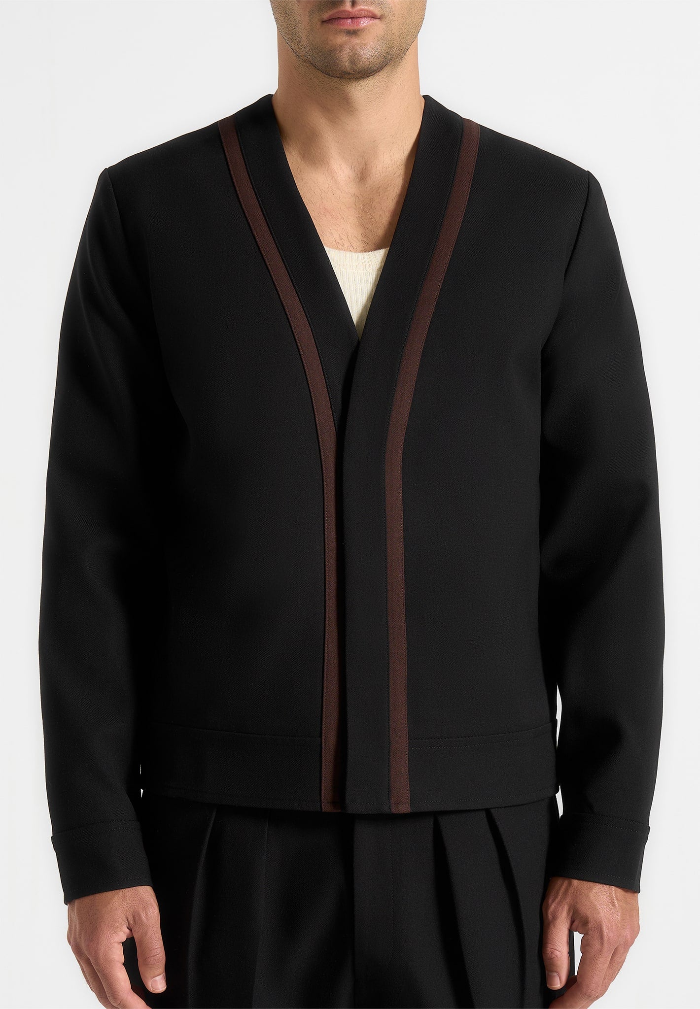 Alain - Tailored Cardigan With Contrast Placket - Black 