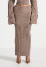 Lyra - Knit Maxi Skirt with Foldover - Taupe