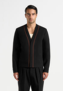 Alain - Tailored Cardigan With Contrast Placket - Black