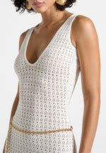 Myriam - Pointelle Plunge Midaxi Dress With Chain - Cream