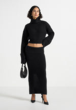 Amaya - Roll Neck Knit Jumper With Cuffs - Black