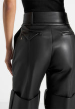 Isabelle - Leather Belted Strap Detail Trousers - Black