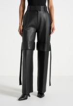 Isabelle - Leather Belted Strap Detail Trousers - Black