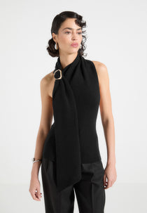 Elodie - Knitted Draped Halterneck Top - Black