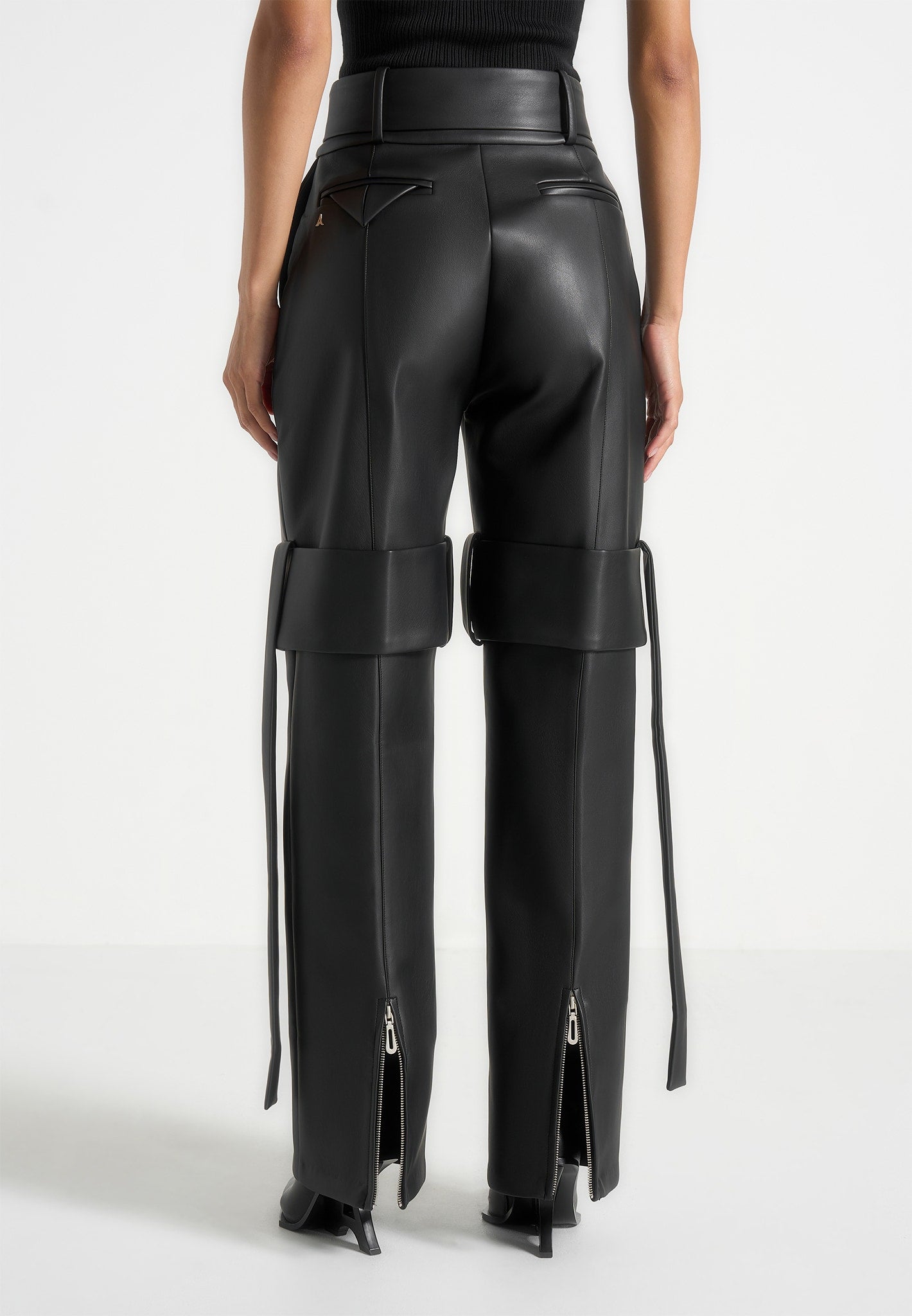 Trousers Belted Leather Leggings High Waist Belted Straight Leg