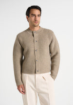 Alix - Unisex Crewneck Ribbed Knit Cardigan - Beige