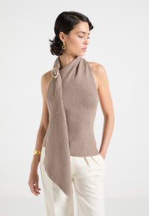 Elodie - Knitted Draped Halterneck Top - Taupe