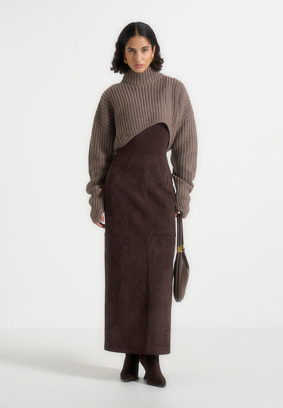 Célie - Suede Maxi Skirt - Brown