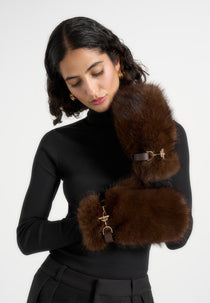 Alva - Fur Mitten Gloves - Brown