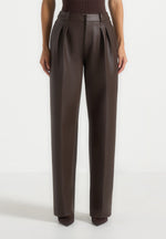 Julie - Leather Twin Pleat Trousers - Brown