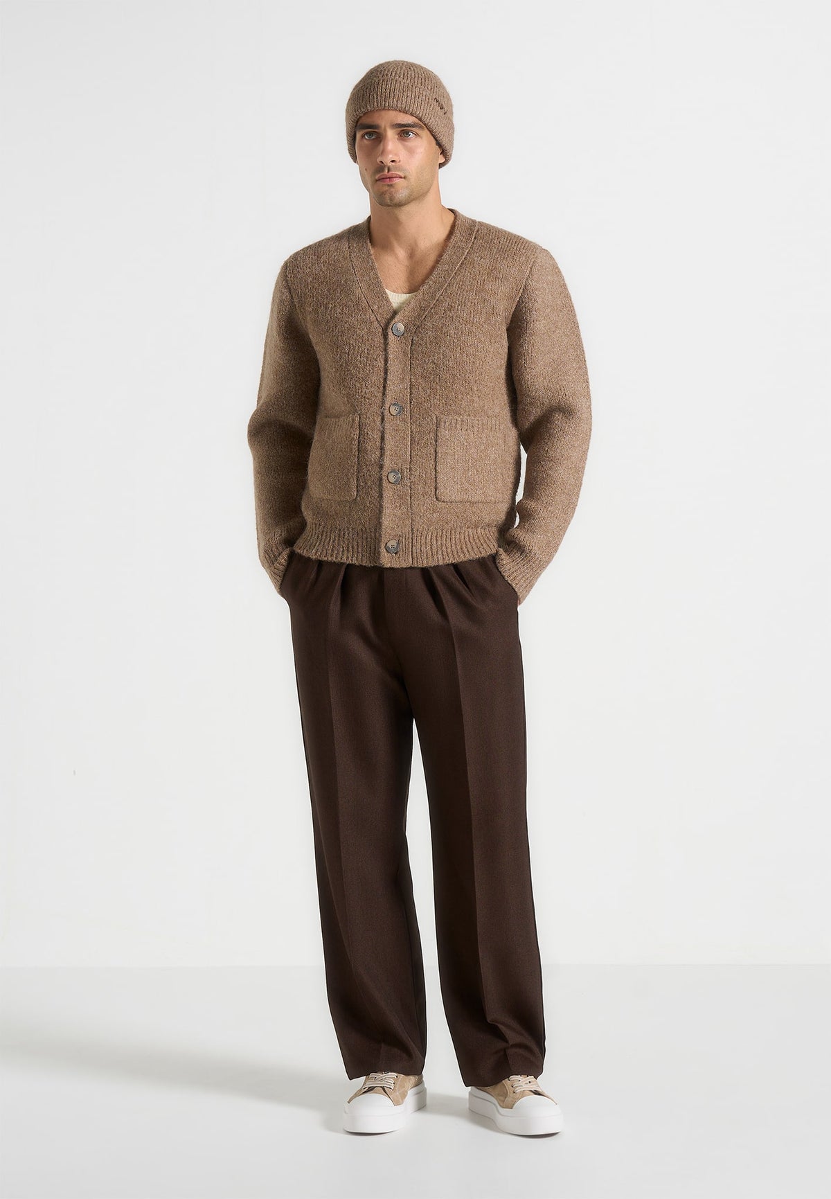 KW002 - Wool Knit Cardigan - Taupe