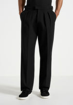 Pierre - Relaxed Fit Pleated Tailored Trousers - Black