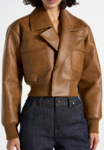 Cosette - Vintage Leather Lapel Bomber Jacket - Brown