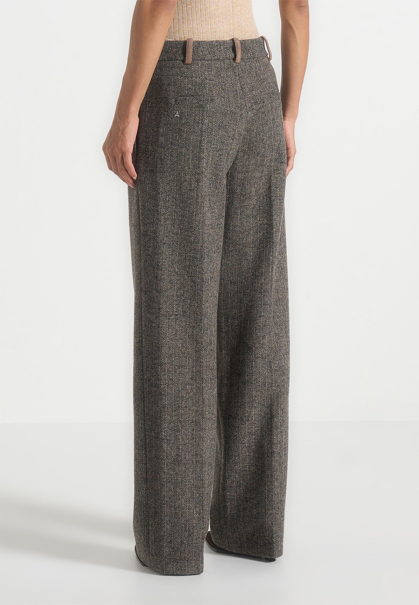 Julie - Herringbone Wool Twin Pleat Trousers - Grey