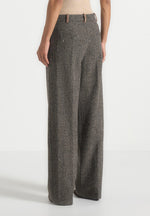 Julie - Herringbone Wool Twin Pleat Trousers - Grey