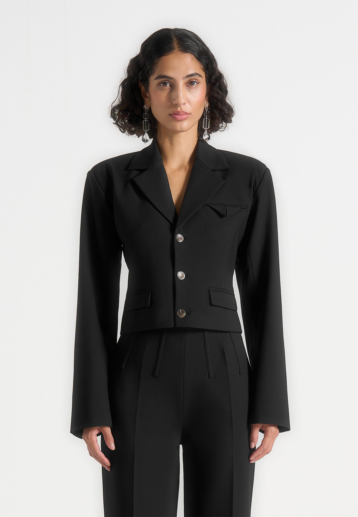 Prisca Tailored Cropped Blazer Black Manière De Voir