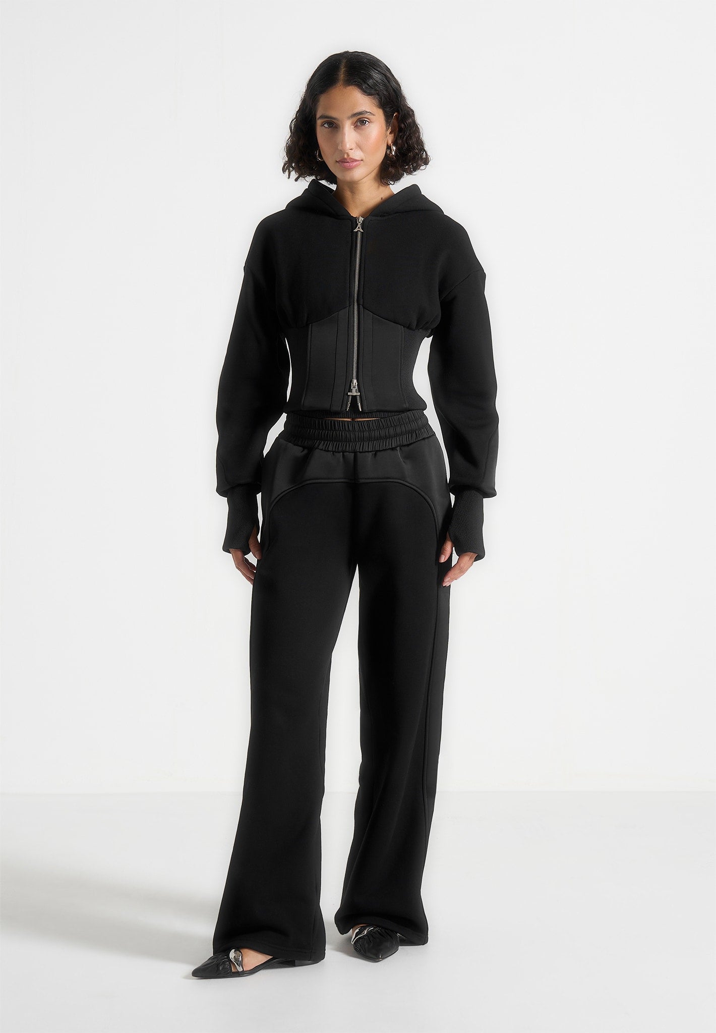 brune-corset-jersey-and-satin-zip-hoodie-black