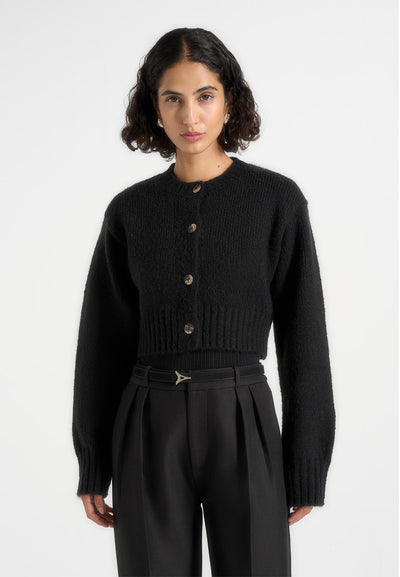 Caren - Brushed Wool Knit Cardigan - Black