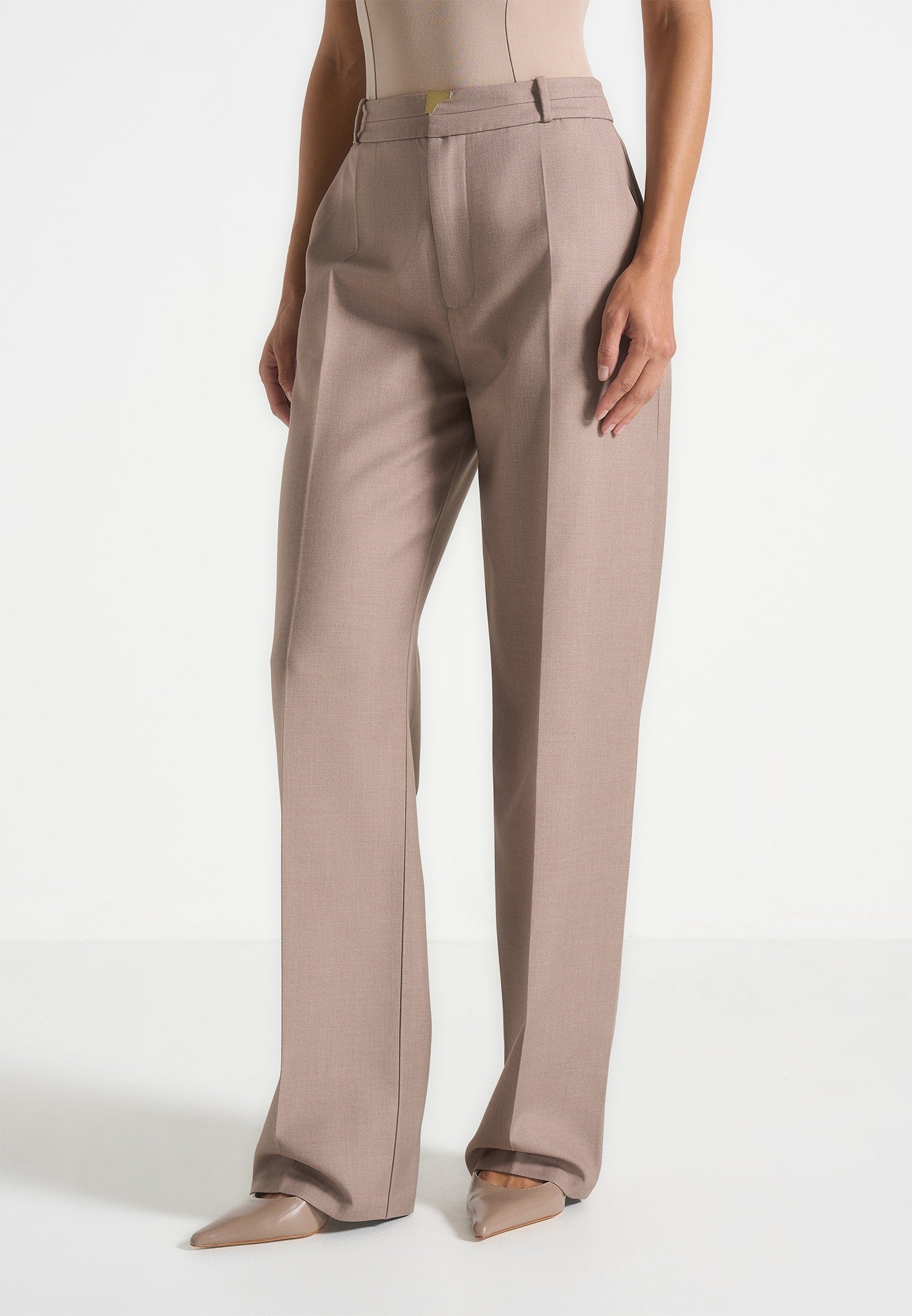 Doria - Tailored Trousers With Waistband Detail - Taupe