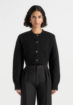 Caren - Brushed Wool Knit Cardigan - Black