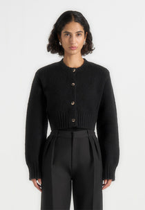 Caren - Brushed Wool Knit Cardigan - Black